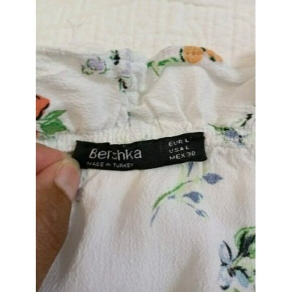 Bershka Floral Off-Shoulder Blouse With Spaghetti Straps Women Size L Multicolor - Picture 2 of 8